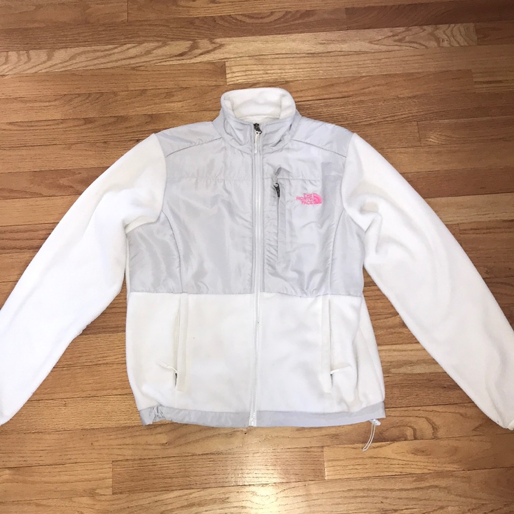 All white pink symbol north face women’s small